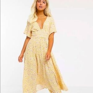 Free People 'In Full Bloom' Midi Dress Women's Size Small Yellow Ditsy Floral